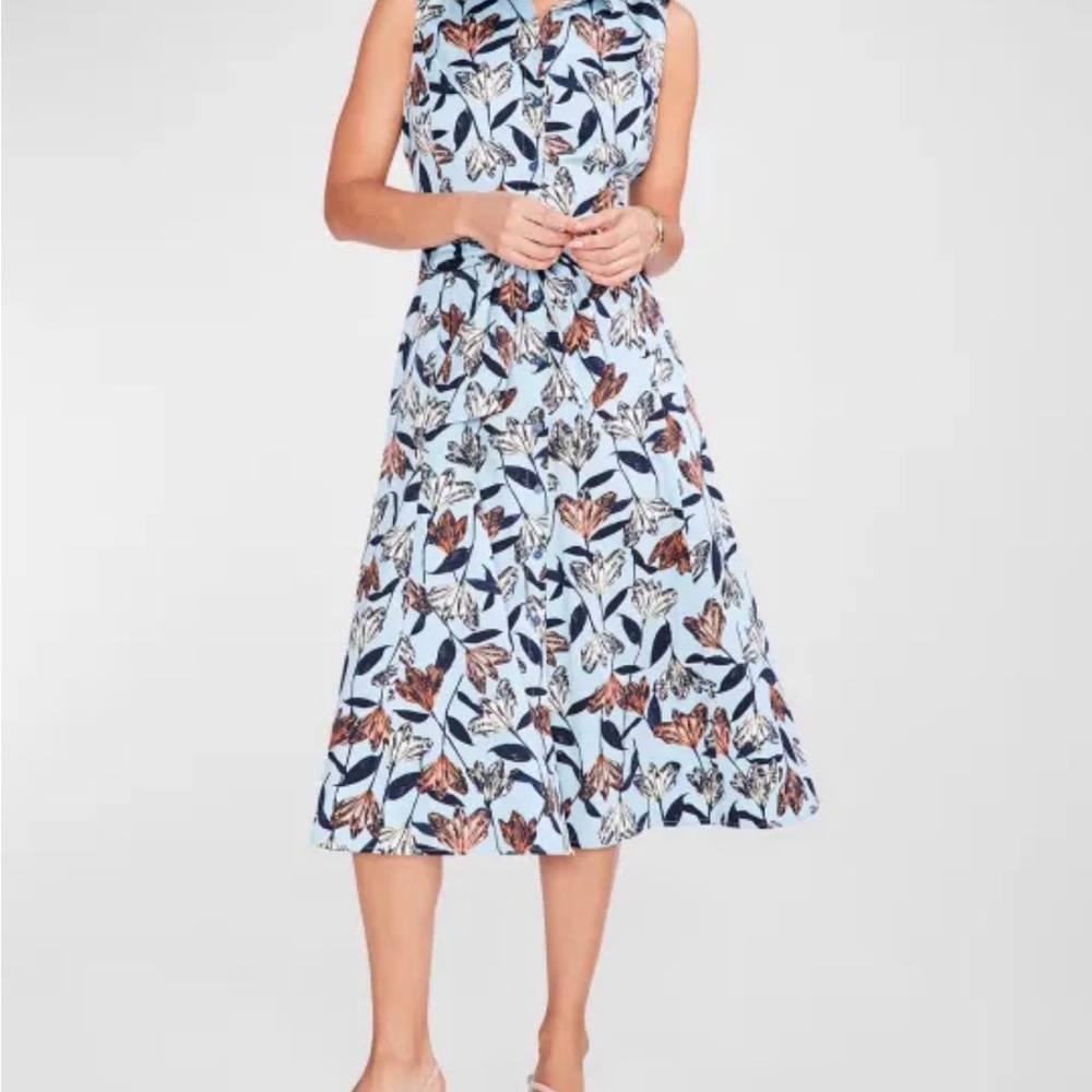 NIC+ZOE Sky Blooms Sleeveless Floral-Print Shirtdress size small - Picture 1 of 5